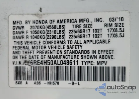 2010 Honda Cr-V Ex z USA, uszkodzony, nr VIN 5J6RE4H50AL048611